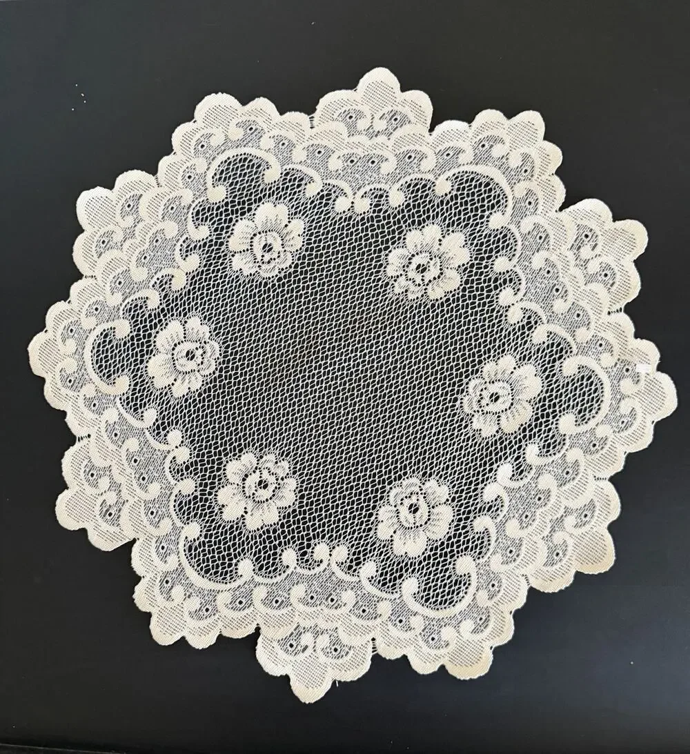 Vintage Floral Lace Doily Ivory White Scalloped Cottage French Country Tea Party